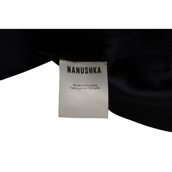 Nanushka Womens Jumpsuit Large Navy Blue Tech Satin Romper Wide Leg Pocket - Picture 14 of 16